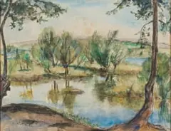 Maud Sumner, Lake and Trees, pastel and watercolour on paper