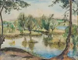 Maud Sumner, Lake and Trees, pastel and watercolour on paper