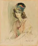 Eric Byrd, Woman with Hat, watercolour and ink on paper