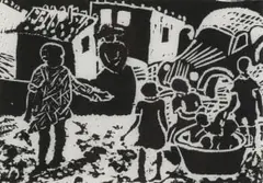 Helen Sebidi, Picnic, linocut on paper