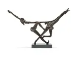 Hennie Potgieter, Figure Riding a Horse, bronze with brown patina, on a granite base