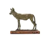 Arend Eloff, Wild Dog, resin with bronze dust on a wooden base