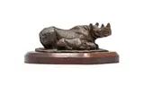 Keith Calder, Black Rhinoceros and Calf, bronze on a wooden base