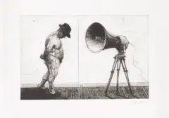 William Kentridge, Man with Megaphone, 1999, etching and pencil crayon on paper