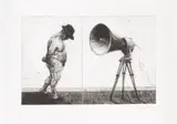 William Kentridge, Man with Megaphone, 1999, etching and pencil crayon on paper