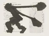 William Kentridge, Village Deep, 2003, chine collé silhouette image on de-acidified book page from 'Mines of the Transvaal' (RR Mabson, 5th edition, published by The Statist, London 1908-9) collaged on white BFK Rives paper, 250 gsm, with 25 hand-torn black paper collage elements