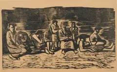 Peter Clarke, Windswept, woodcut on paper