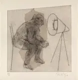 William Kentridge, Untitled (Artist Sitting), etching on paper