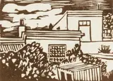 Peter Clarke, Cottages, Ricketts Gardens, upper malay Quarter, Simon's Town, woodcut on paper
