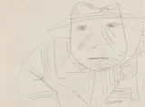 Robert Hodgins, Man in Hat and Coat, pen and ink on sketchbook paper