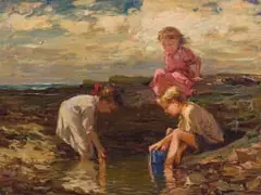 Adriaan Boshoff, Playing by the Water, oil on canvas