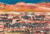 Gordon Vorster, Wildebeest Beneath Red Dunes, watercolour on paper