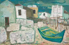 Alfred Krenz, A Mediterranean Harbour, oil on board
