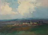Landscape with Houses by Errol Boyley, oil on canvas laid down on board, sold Jun 2023