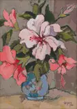 Gregoire Boonzaier, Hibiscus in Blue Vase