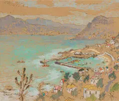 George Enslin, Kalk Bay Harbour, gouache on card