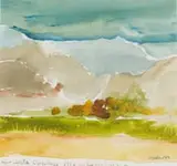 Cecil Skotnes, Landscape, Christmas card, watercolour on paper