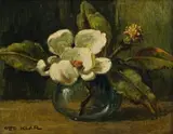 Magnolia Still Life by Otto Klar, oil on board, sold Jun 2023