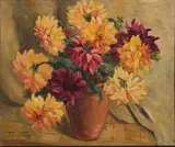 Emily Isabel Fern, Dahlias, oil on canvas laid down on board