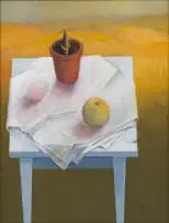 Susan Helm Davies, Still Life with Egg, acrylic on board