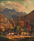 House in a Valley by Tinus de Jongh, oil on canvas, sold Jun 2023