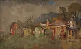 Houses and Trees by Gregoire Boonzaier, oil on board, sold Jun 2023