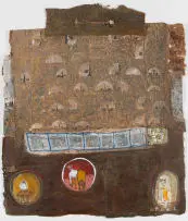 Joël Mpah Dooh, Abstract Composition with Figures, mixed media