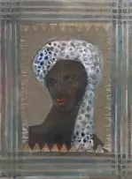 Raja Oshi, Woman with Spotted Headscarf, mixed media on canvas