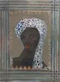 Raja Oshi, Woman with Spotted Headscarf, mixed media on canvas