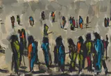 Asanda Dredunik Kupa, Figures in Blue, Green and Orange, oil on canvas