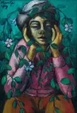 Pensive Boy with Periwinkle by Johannes Meintjes, oil on board, sold Jun 2023