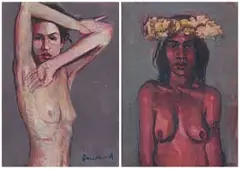 George Donald, Dancer – Florida, Maro-a-ala: Tahiti, two, oil and collage on cardboard