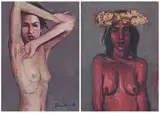 George Donald, Dancer – Florida, Maro-a-ala: Tahiti, two, oil and collage on cardboard