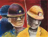 Team Leaders III by Sam Nhlengethwa, colour lithograph on paper, sold Jun 2023