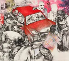 Dante, Downtown and the Prodigal Son by Diane Victor, pastel and charcoal on paper, offered Jun 2023