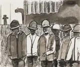 Sam Nhlengethwa, Miners, charcoal and ink on paper