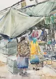 Durant Sihlali, Market, watercolour on paper
