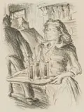 Katrine Harries, Woman Carrying a Tray of Drinks, lithograph on paper