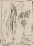 Alexis Preller, Figure and Tree, sketch, pencil on paper
