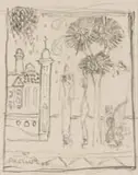 Building with Figures and Tree, sketch by Alexis Preller, pencil on paper, sold Jun 2023