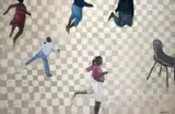 Gerald Tabata, Kids Playing a Jumping Game, oil on canvas