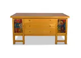 Cecil Skotnes, Sideboard, two hand-painted incised wooden panels set in a sideboard