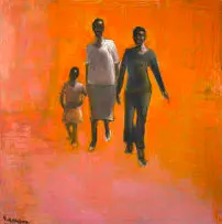 Gerald Tabata, Two Women and Child, oil on canvas