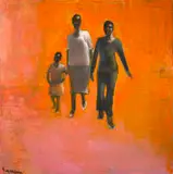Gerald Tabata, Two Women and Child, oil on canvas