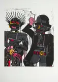 Blessing Ngobeni, Black Rubber I, hand-coloured linocut on paper