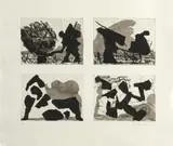 William Kentridge, Untitled (Four Shadows), 2006, hand-coloured aquatint and drypoint etching on paper
