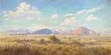 Johannes Blatt, South West African Landscape with Springbok, Bushveld and Mountains, oil on canvas laid down on board