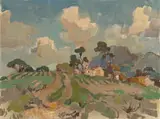 A Farmhouse and Vineyards by Gregoire Boonzaier, oil on canvas, offered May 2023