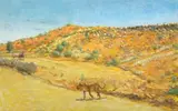 Lioness and Gemsbok in the Kalahari by Zakkie Eloff, oil on canvas, sold May 2023