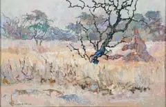 Johannes Blatt, Landscape with Termite Mound, Namibia, acrylic on board